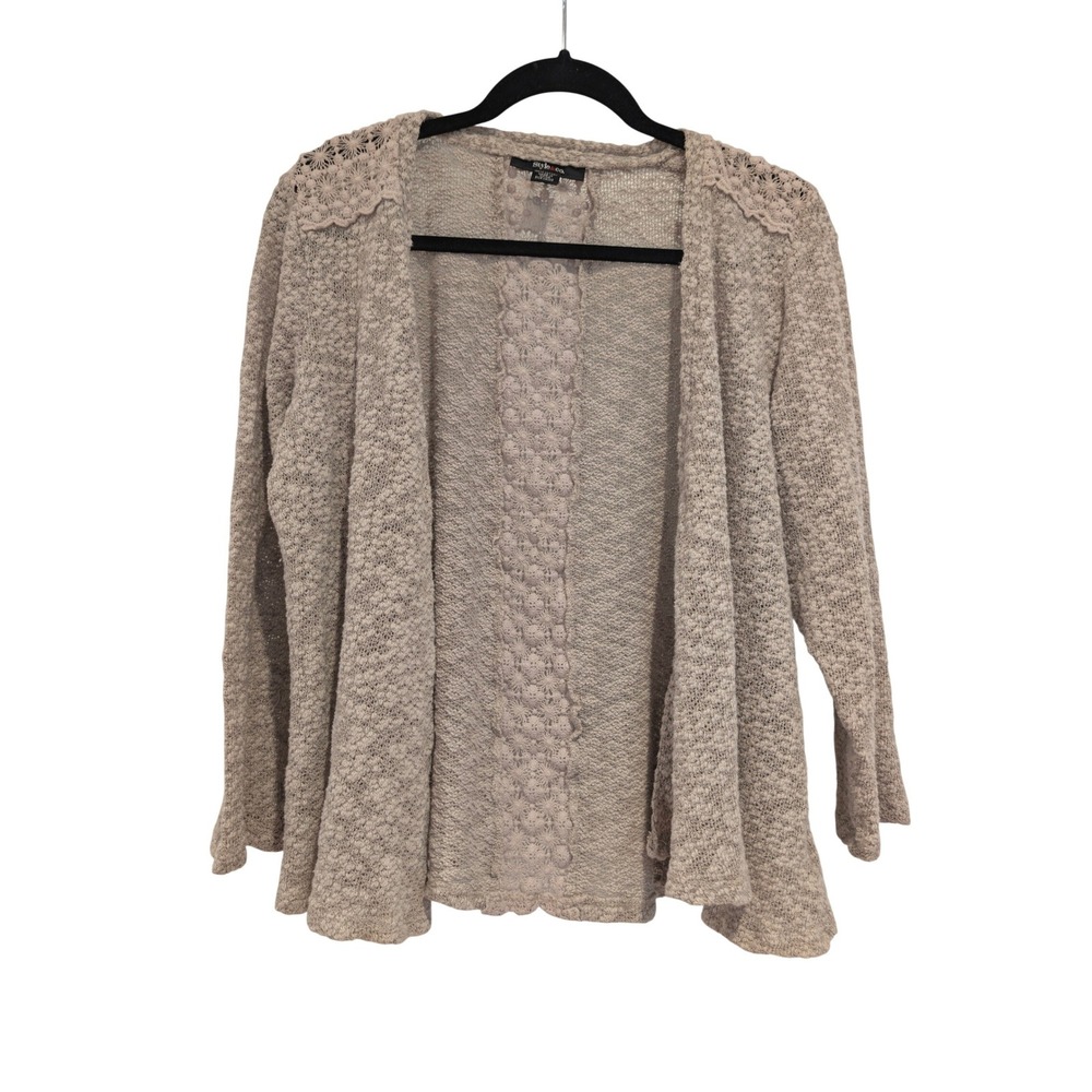 Style & Co Lace Trim Cardigan Womens XL Gray Boho Cottagecore Textured Knit